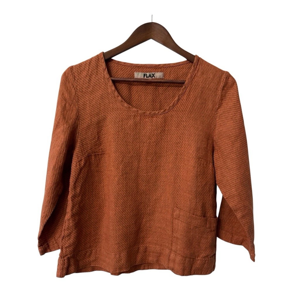 NEW Flax linen top womens P 4-6 orange pumpkin Fall Autumn lagenlook cottagecore
